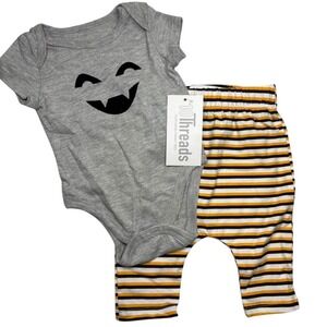 10Threads Halloween 3-6 Baby Outfit Set Onesie Striped Pants Unisex Pumpkin NWT